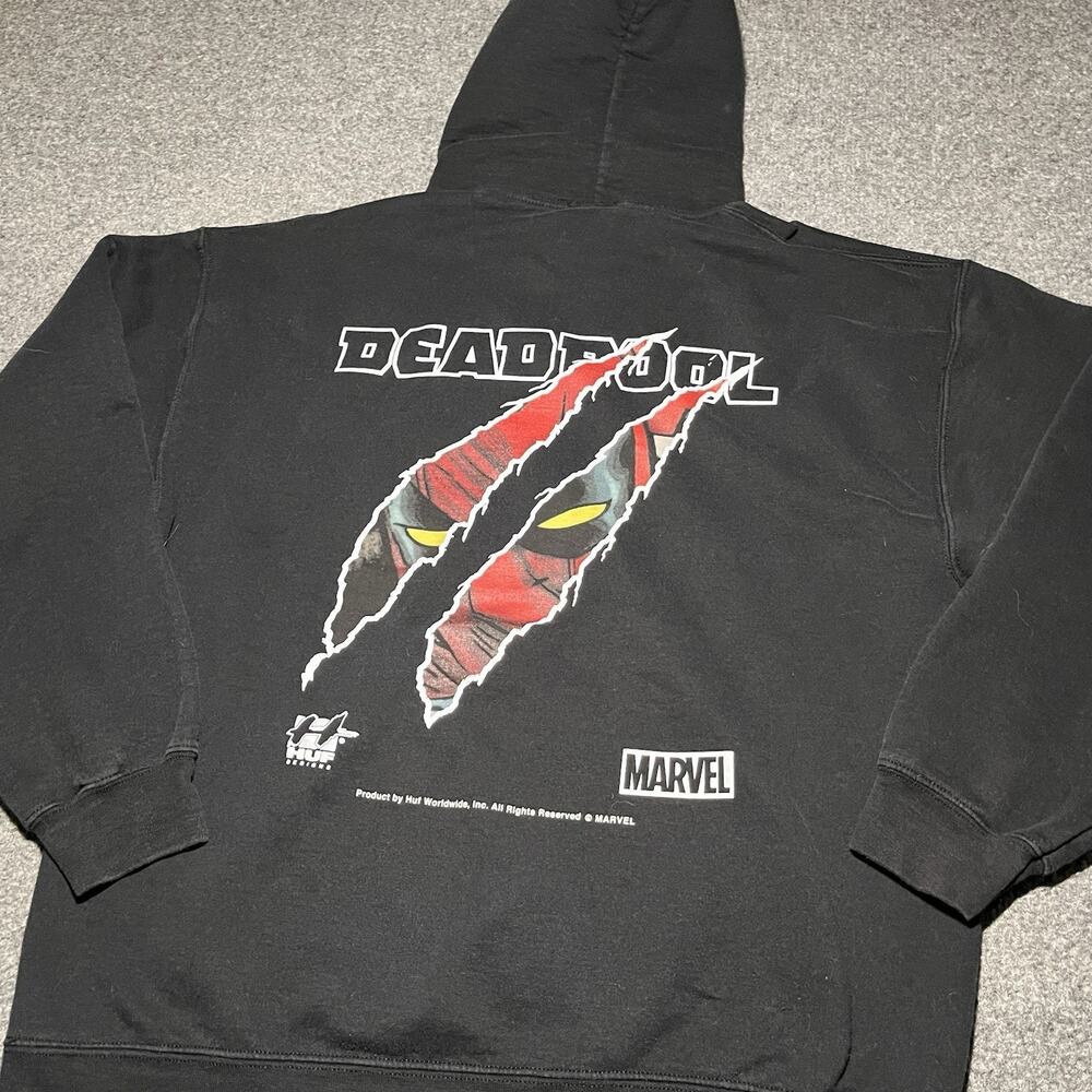 Marvel HUF Hoodie Mens Large Black Weapon X Deadpool Pullover Sweatshirt